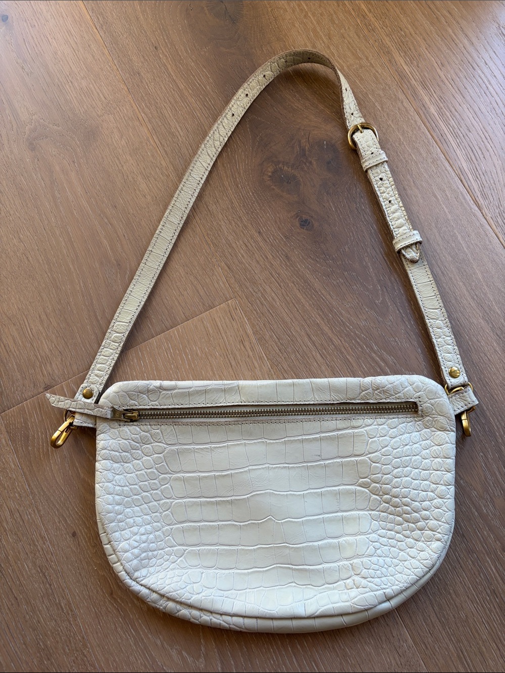 Abbey Alley Croc-Embossed Leather Shoulder Bag in Cream